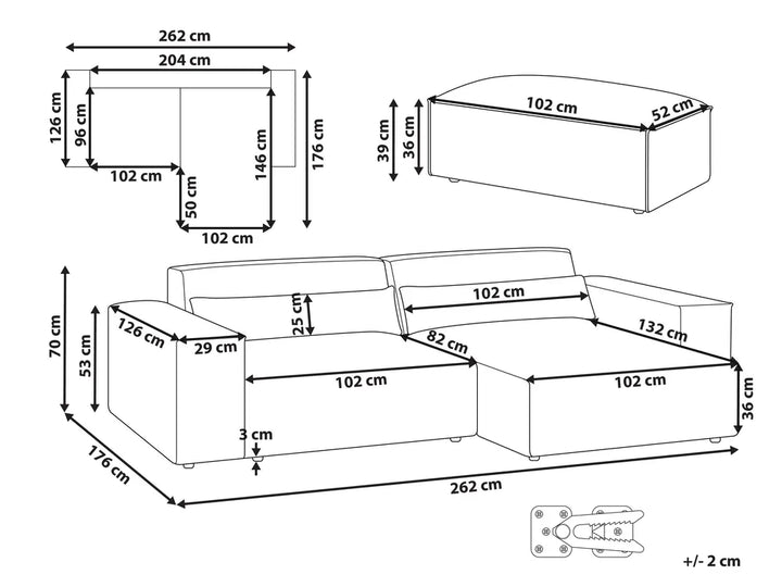 Modular Corner Sofa 2 Seater Velvet Light Beige with Ottoman Left Hand Bouke