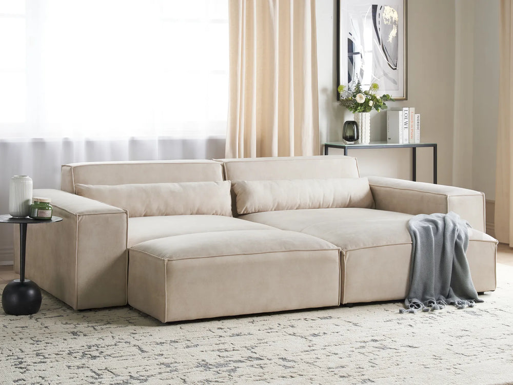 Modular Corner Sofa 2 Seater Velvet Light Beige with Ottoman Left Hand Bouke