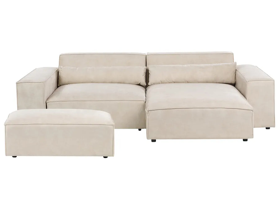 Modular Corner Sofa 2 Seater Velvet Light Beige with Ottoman Left Hand Bouke
