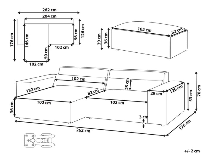 Modular Corner Sofa 2 Seater Velvet Light Beige with Ottoman Right Hand Bouke