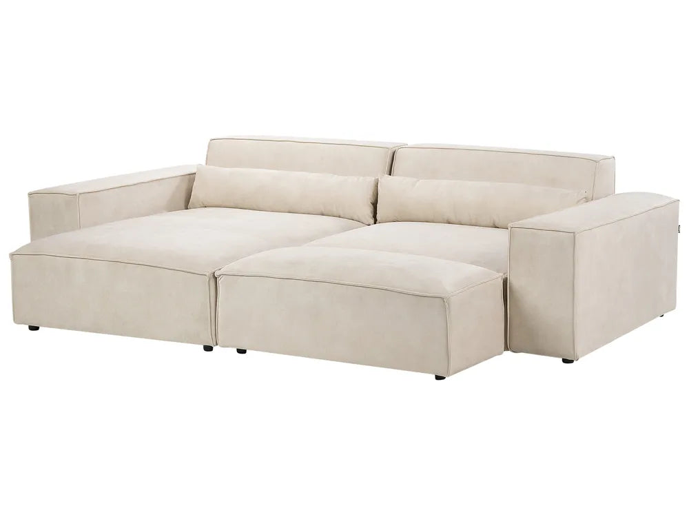 Modular Corner Sofa 2 Seater Velvet Light Beige with Ottoman Right Hand Bouke