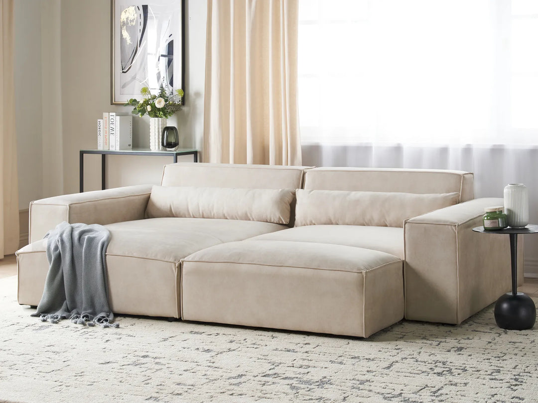 Modular Corner Sofa 2 Seater Velvet Light Beige with Ottoman Right Hand Bouke