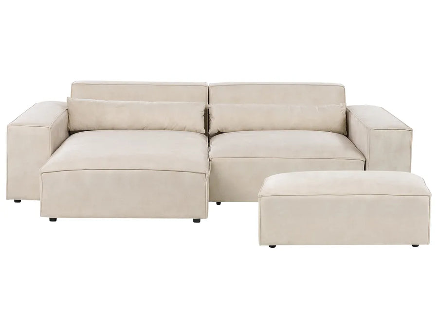 Modular Corner Sofa 2 Seater Velvet Light Beige with Ottoman Right Hand Bouke