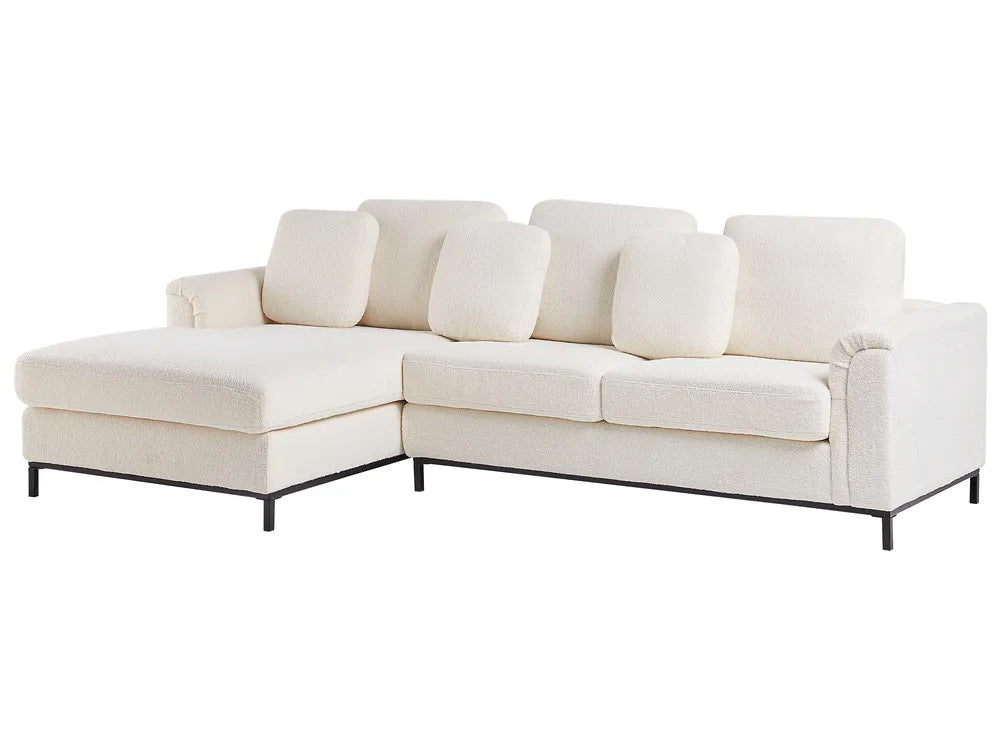 Corner Sofa 5 Seater Boucle White with Ottoman Right Hand Thremo