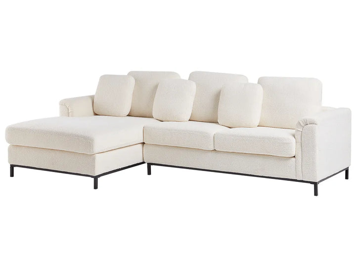 Corner Sofa 5 Seater Boucle White with Ottoman Right Hand Thremo