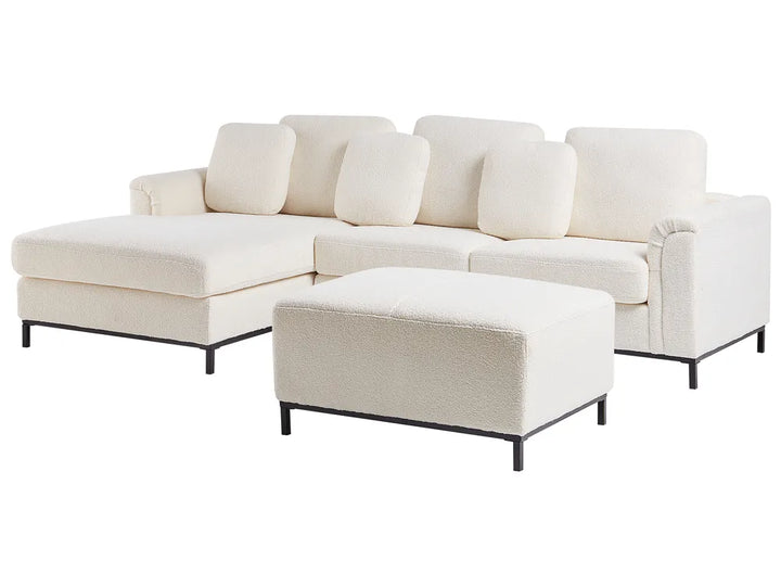 Corner Sofa 5 Seater Boucle White with Ottoman Right Hand Thremo