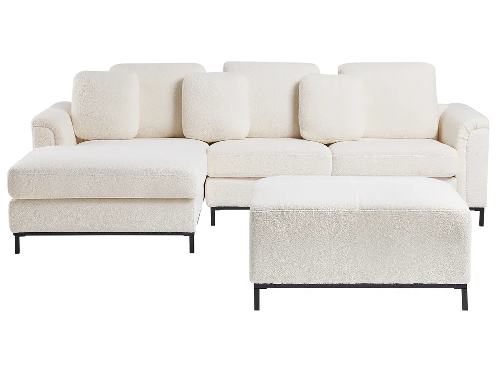 Corner Sofa 5 Seater Boucle White with Ottoman Right Hand Thremo