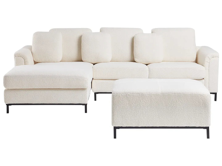 Corner Sofa 5 Seater Boucle White with Ottoman Right Hand Thremo