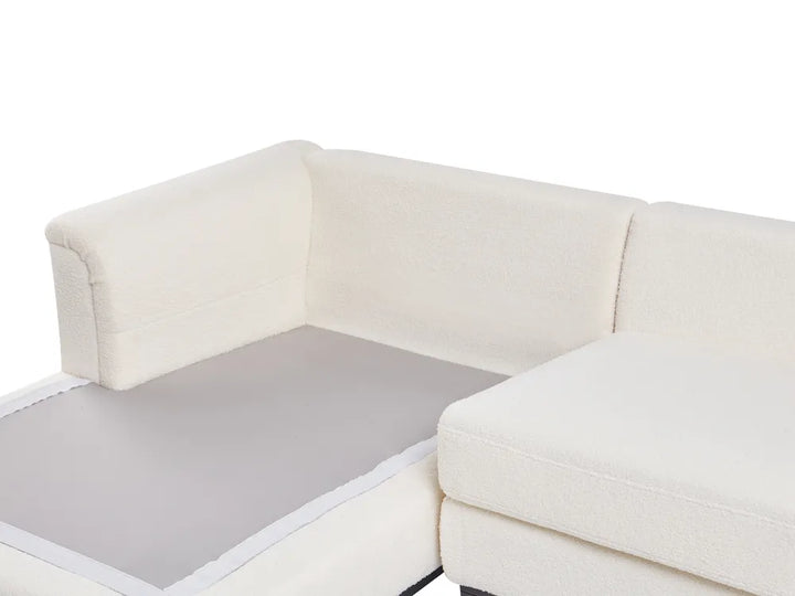 Corner Sofa 5 Seater Boucle White with Ottoman Right Hand Thremo