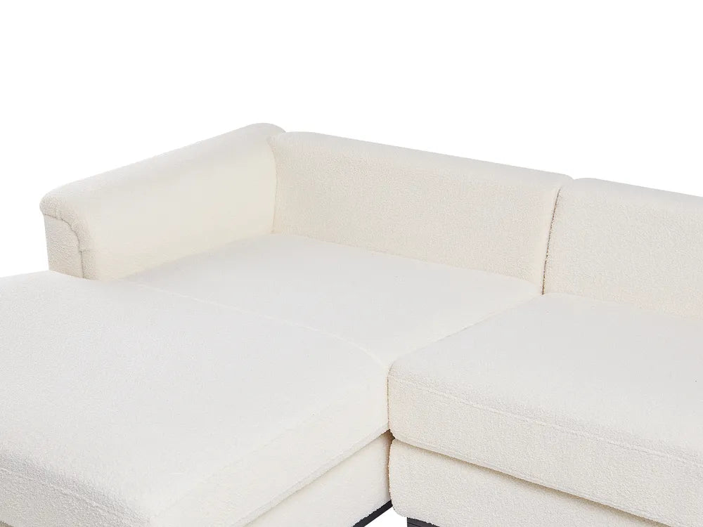 Corner Sofa 5 Seater Boucle White with Ottoman Right Hand Thremo