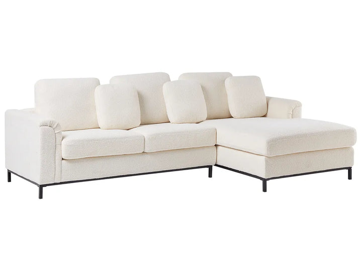 Corner Sofa 5 Seater Boucle White with Ottoman Left Hand Thremo