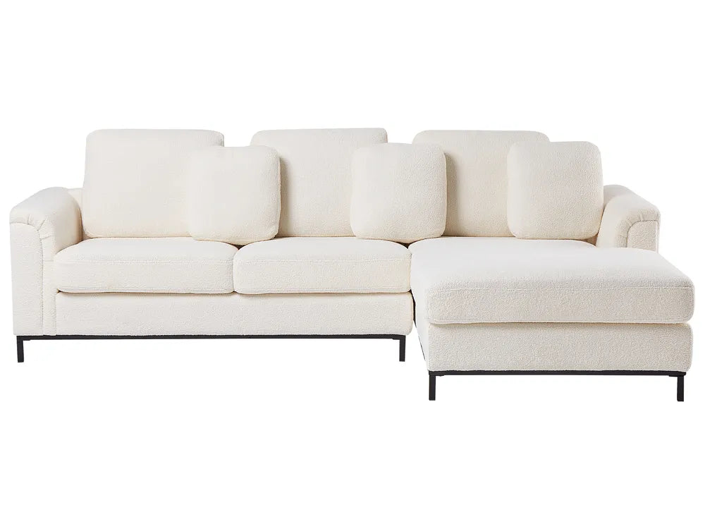 Corner Sofa 5 Seater Boucle White with Ottoman Left Hand Thremo