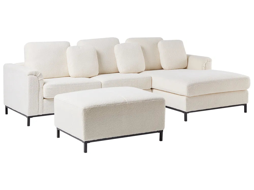 Corner Sofa 5 Seater Boucle White with Ottoman Left Hand Thremo