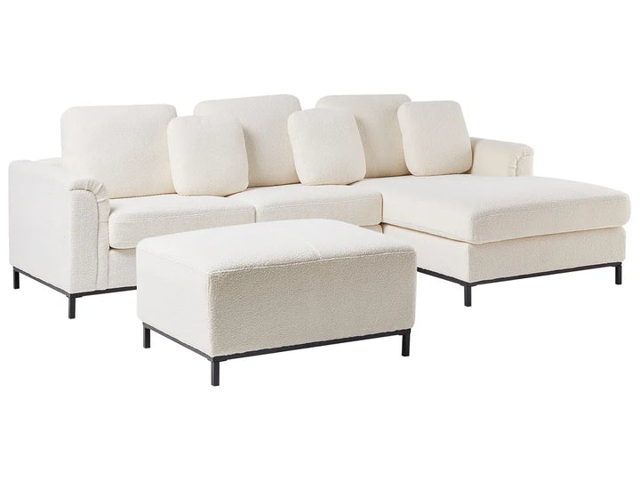 Corner Sofa 5 Seater Boucle White with Ottoman Left Hand Thremo