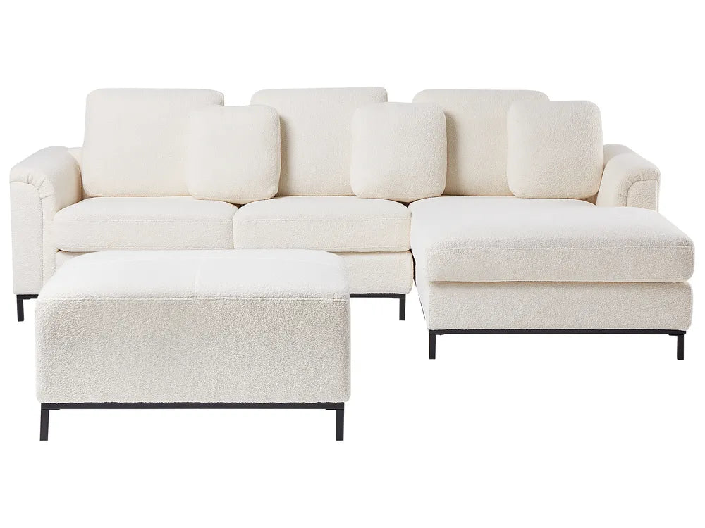 Corner Sofa 5 Seater Boucle White with Ottoman Left Hand Thremo