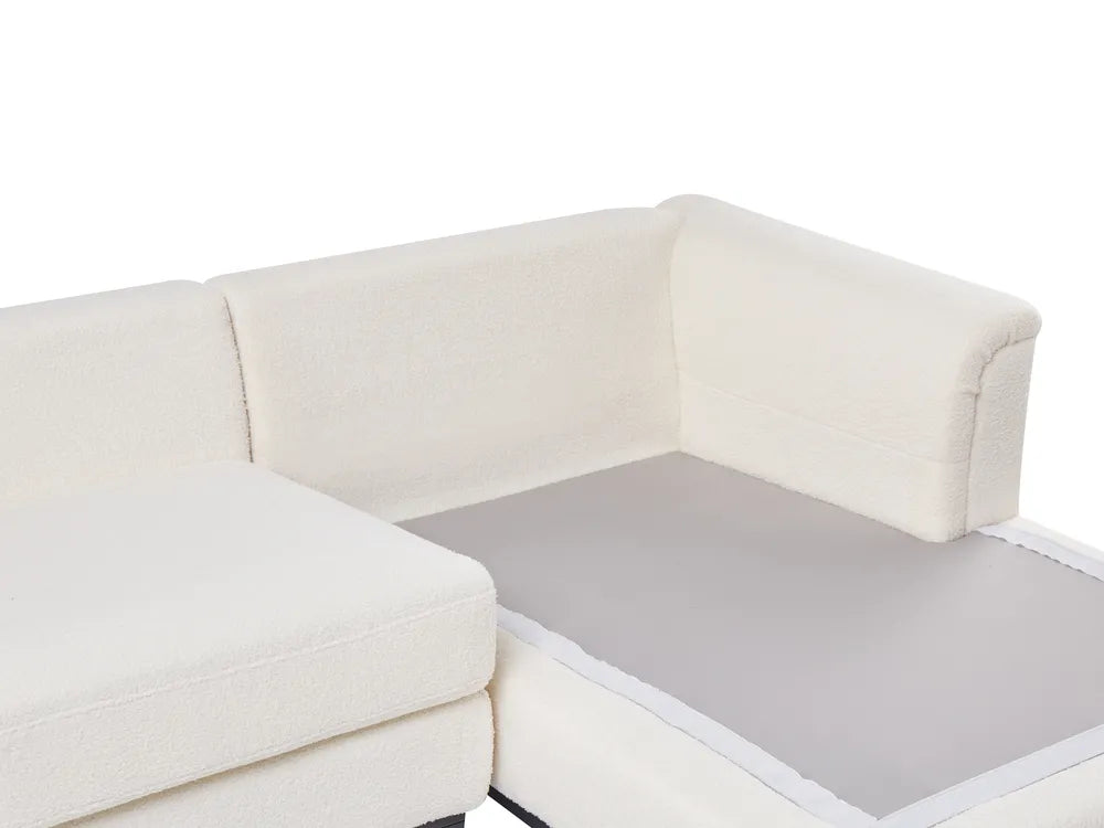 Corner Sofa 5 Seater Boucle White with Ottoman Left Hand Thremo