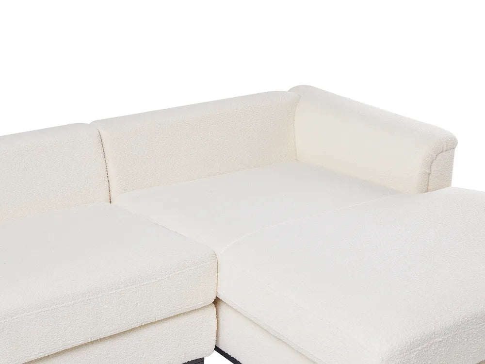 Corner Sofa 5 Seater Boucle White with Ottoman Left Hand Thremo