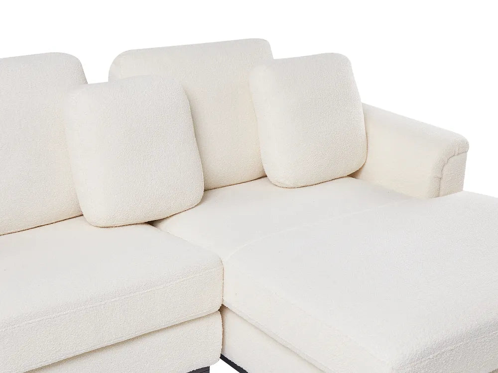 Corner Sofa 5 Seater Boucle White with Ottoman Left Hand Thremo