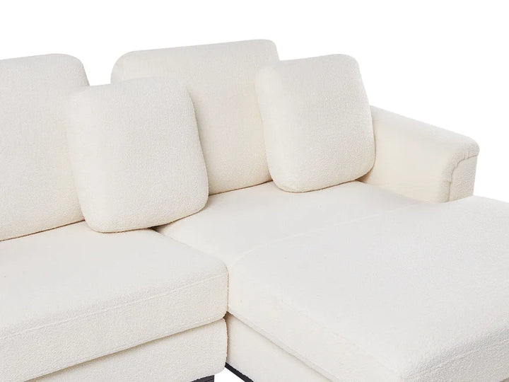 Corner Sofa 5 Seater Boucle White with Ottoman Left Hand Thremo
