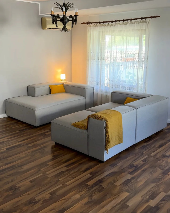 Modular Corner Sofa 4 Seater Fabric Light Grey Right Hand Oakham