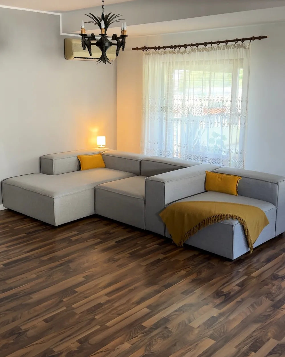 Modular Corner Sofa 4 Seater Fabric Light Grey Right Hand Oakham