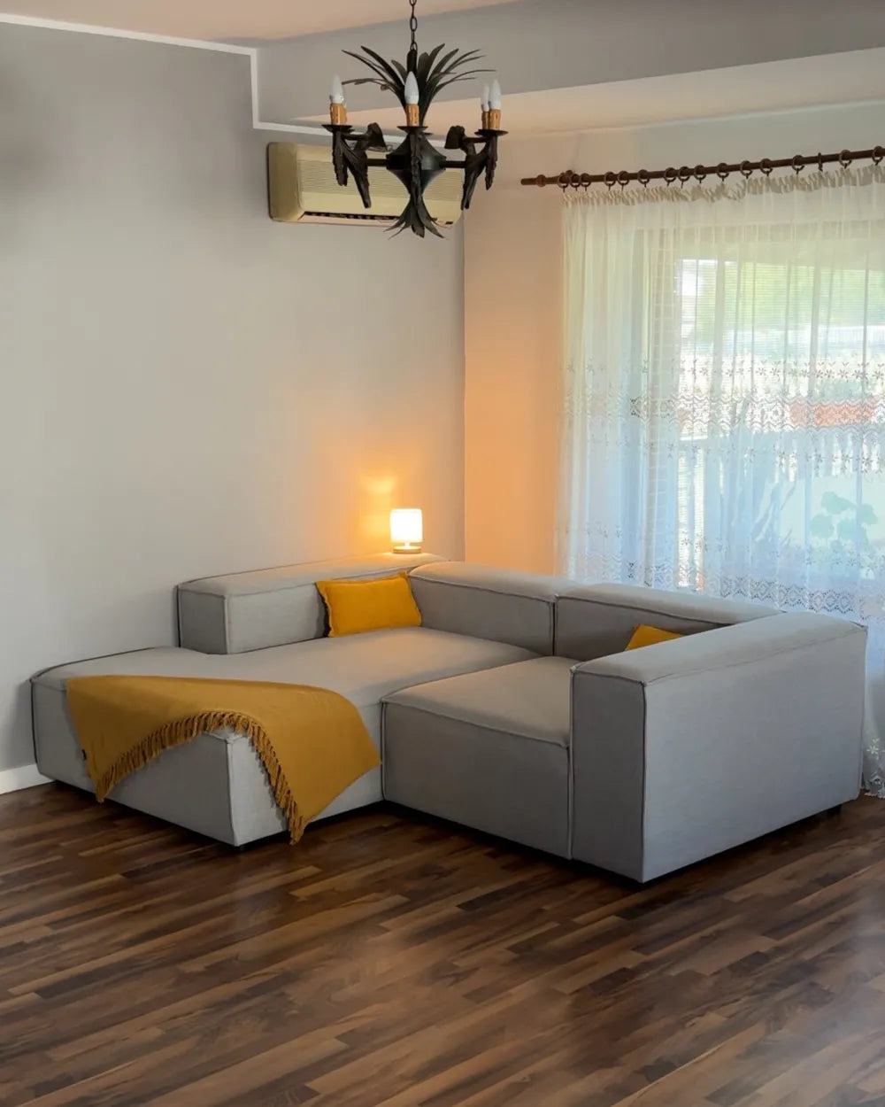 Modular Corner Sofa 4 Seater Fabric Light Grey Right Hand Oakham