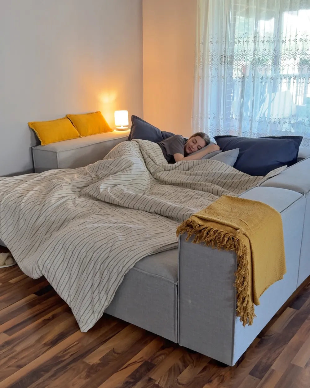 Modular Corner Sofa 4 Seater Fabric Light Grey Right Hand Oakham