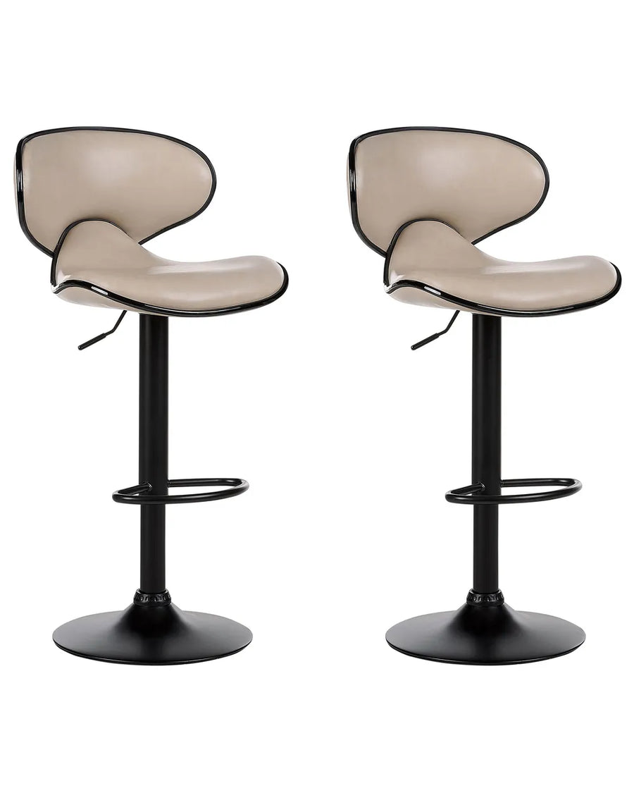 Set of 2 Bar Chairs Faux Leather Swivel Light Beige Elegant Design Yentia