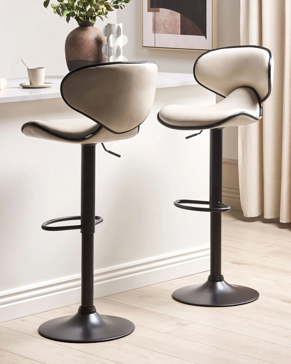 Set of 2 Bar Chairs Faux Leather Swivel Light Beige Elegant Design Yentia