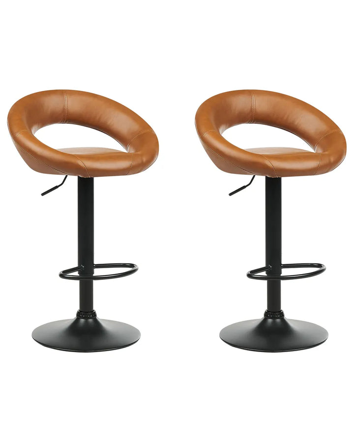 Set of 2 Bar Chairs Faux Leather Swivel Golden Brown Floor Protection Novaro