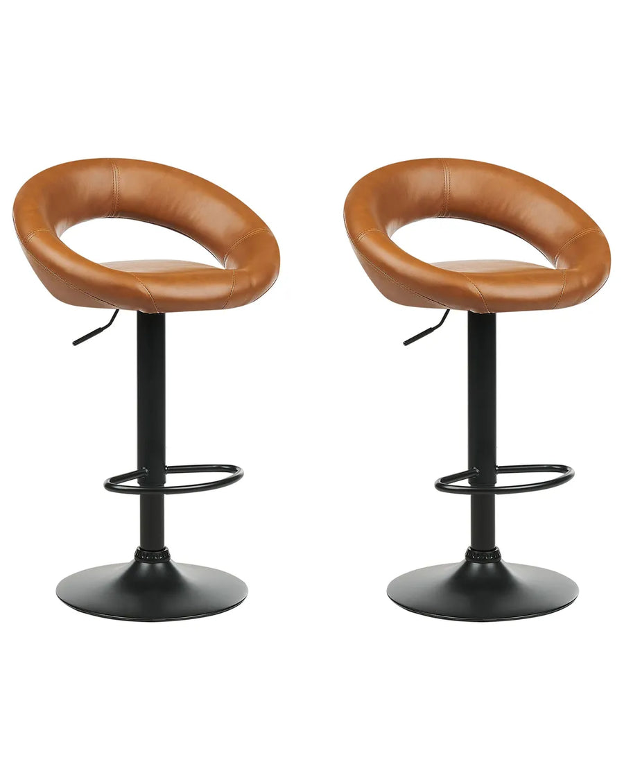 Set of 2 Bar Chairs Faux Leather Swivel Golden Brown Floor Protection Novaro