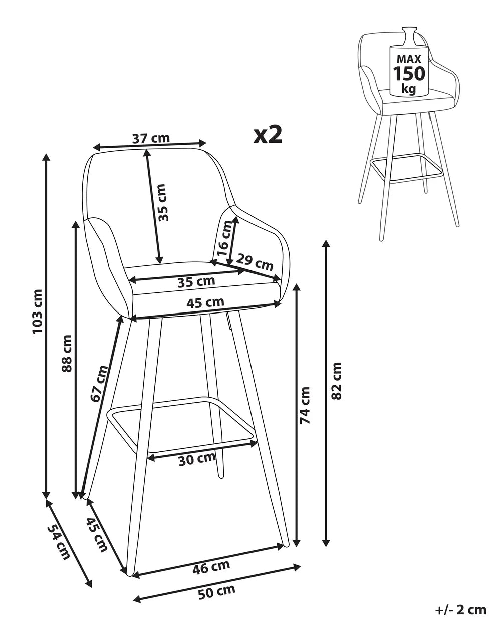 Set of 2 Bar Chairs Grey Non-Slip Leg Protectors Xalana