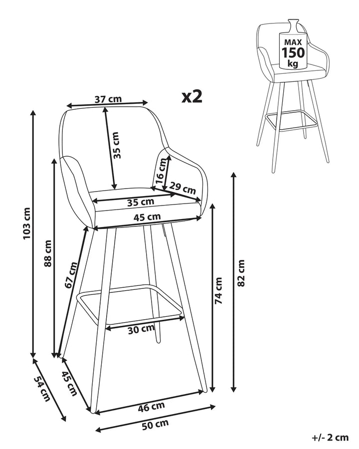 Set of 2 Bar Chairs Grey Non-Slip Leg Protectors Xalana
