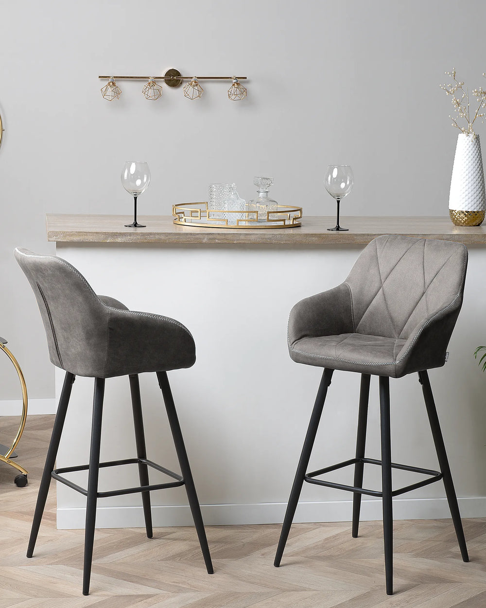 Set of 2 Bar Chairs Grey Non-Slip Leg Protectors Xalana