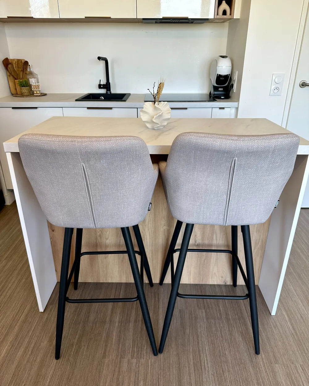 Set of 2 Bar Chairs Velvet Taupe Many Interior Styles Sontro
