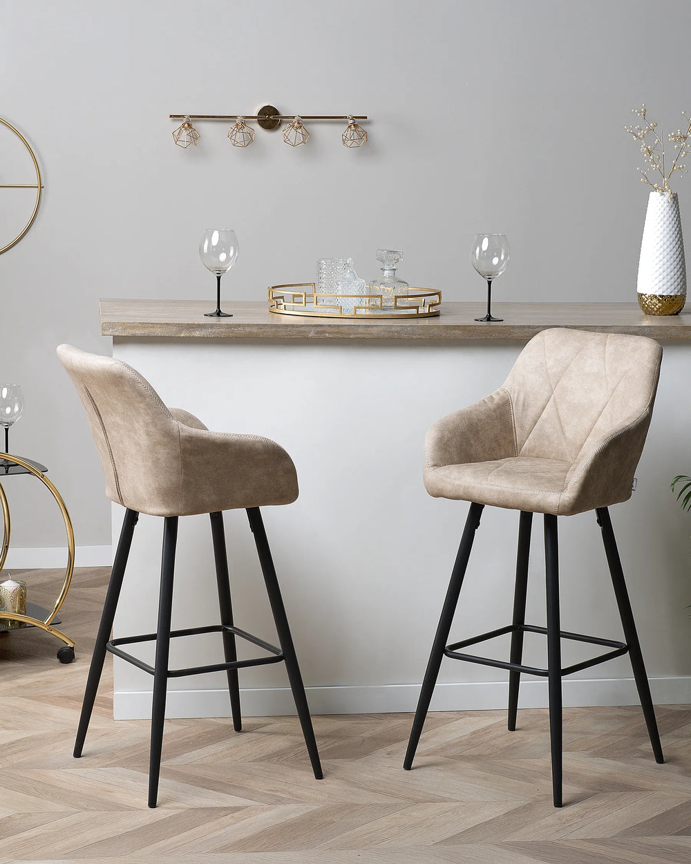 Set of 2 Bar Chairs Beige Solid Craftship Jarnio