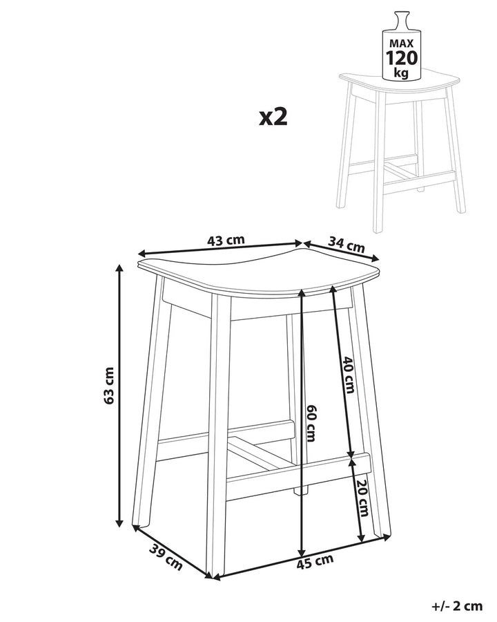 03/03/2026 Set of 2 Bar Stools Wood Off-White/ Dark Brown Upholstery Tendra