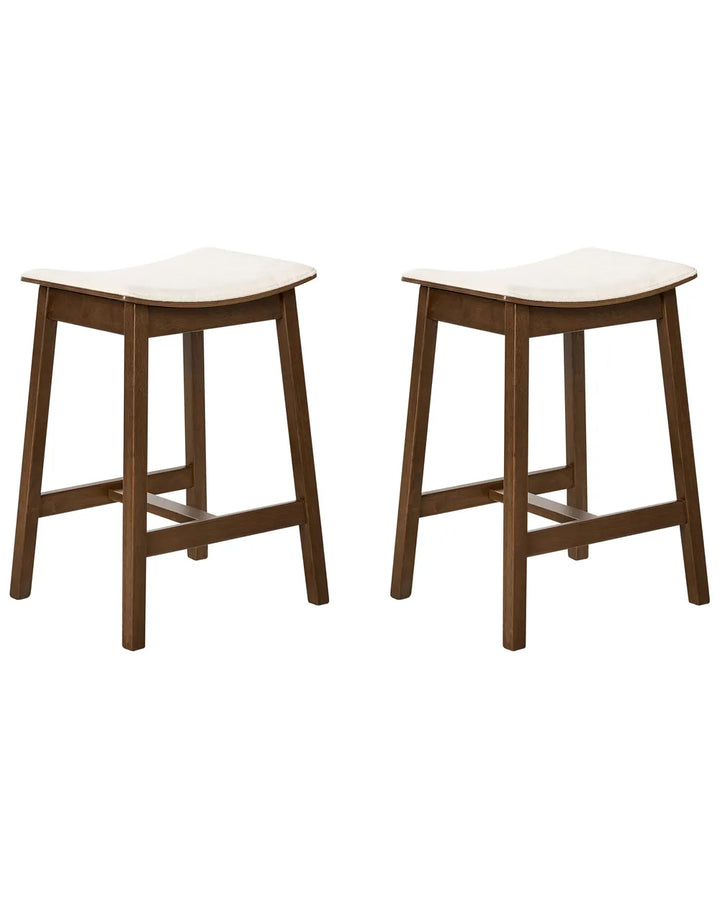 Set of 2 Bar Stools Wood Off-White/ Dark Brown Upholstery Tendra
