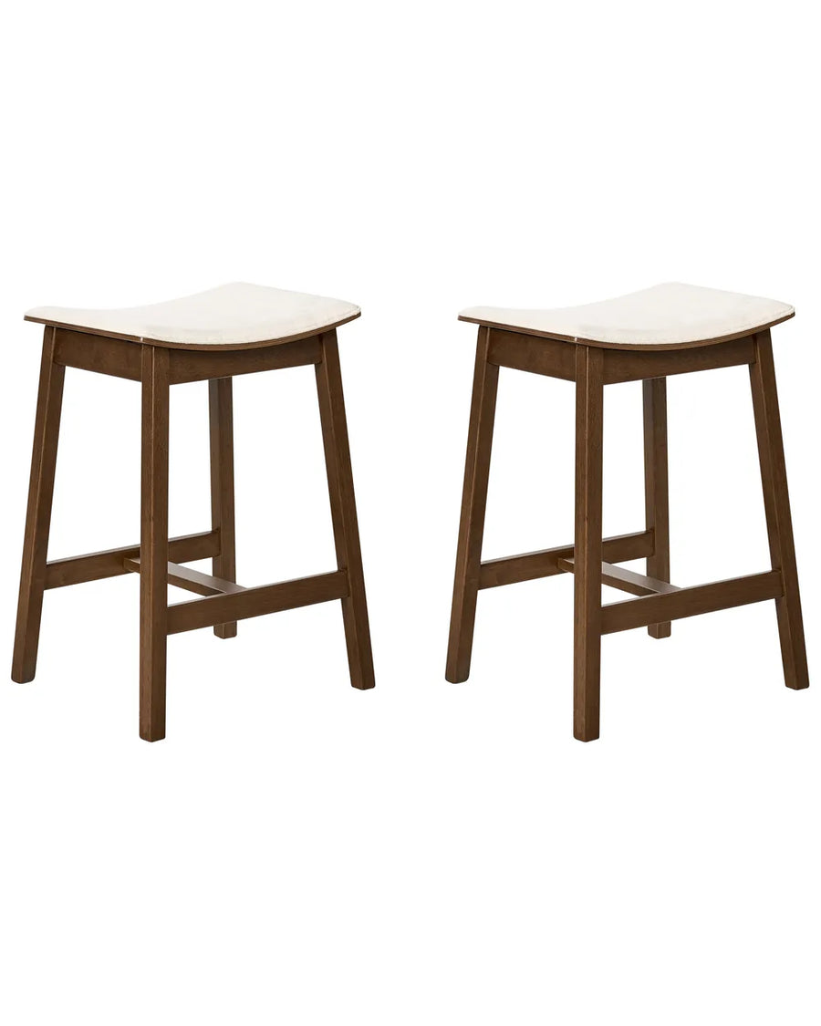 Set of 2 Bar Stools Wood Off-White/ Dark Brown Upholstery Tendra