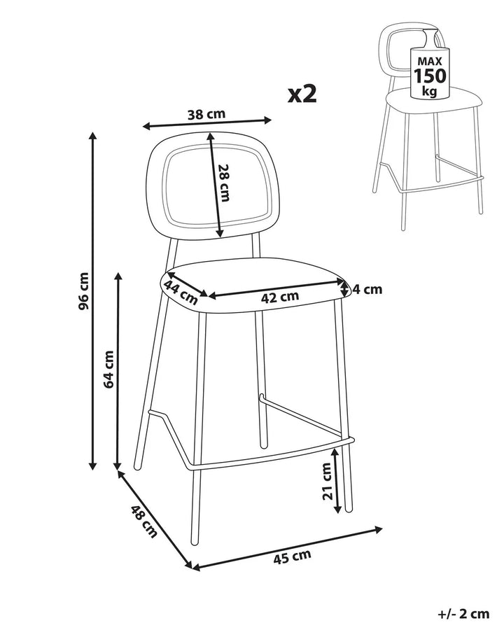 Set of 2 Bar Chairs Fabric Light Blue Maximum Comfort Ristor