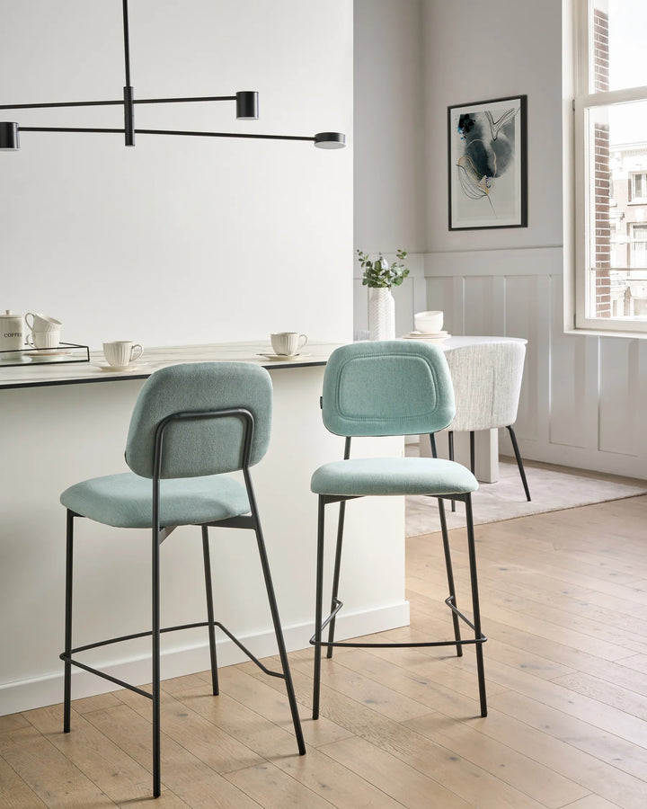 Set of 2 Bar Chairs Fabric Light Blue Maximum Comfort Ristor