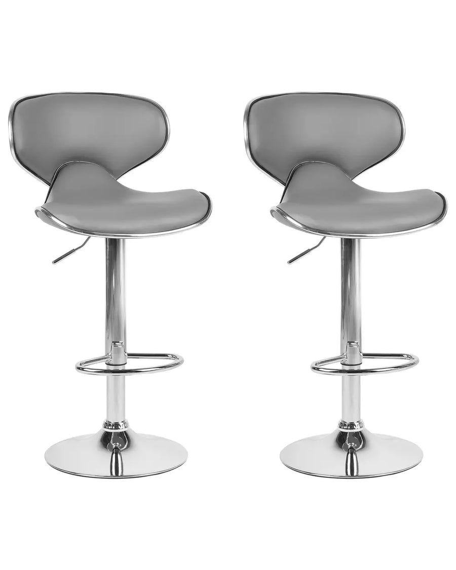 Set of 2 Bar Chairs Faux Leather Swivel Grey Adjustable Height Fresto