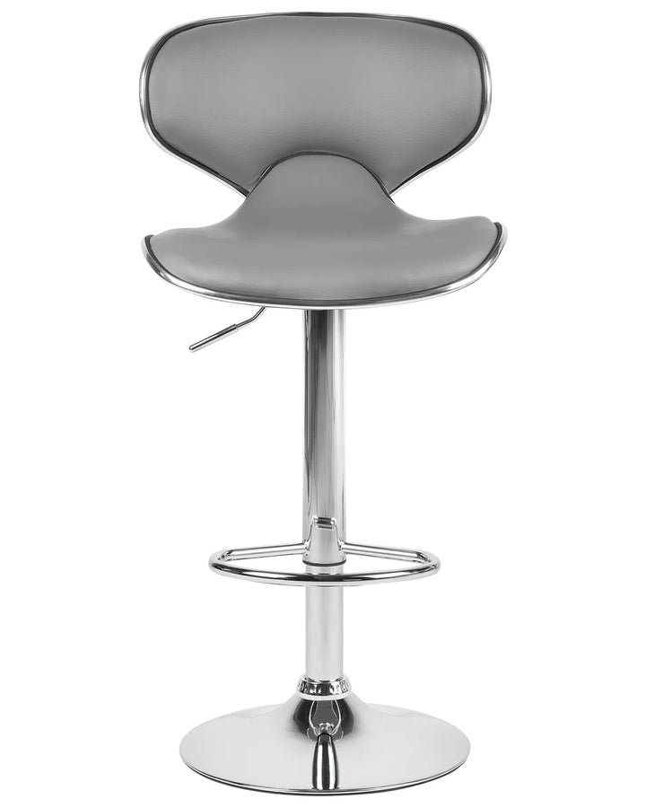 Set of 2 Bar Chairs Faux Leather Swivel Grey Adjustable Height Fresto