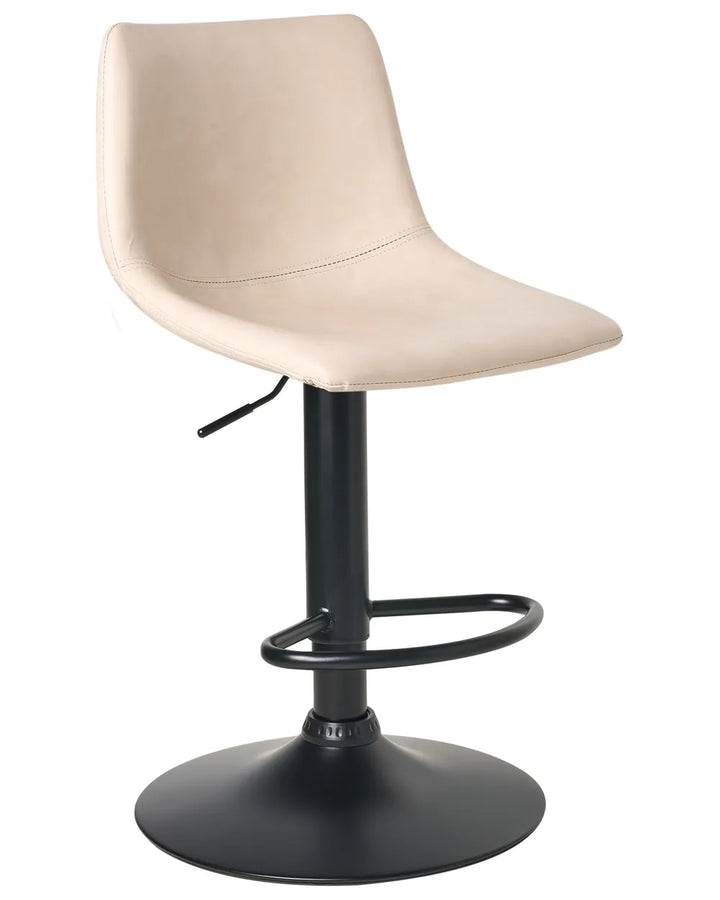 Set of 2 Bar Stools Faux Leather Swivel Light Beige Comfortable Footrest Kivron