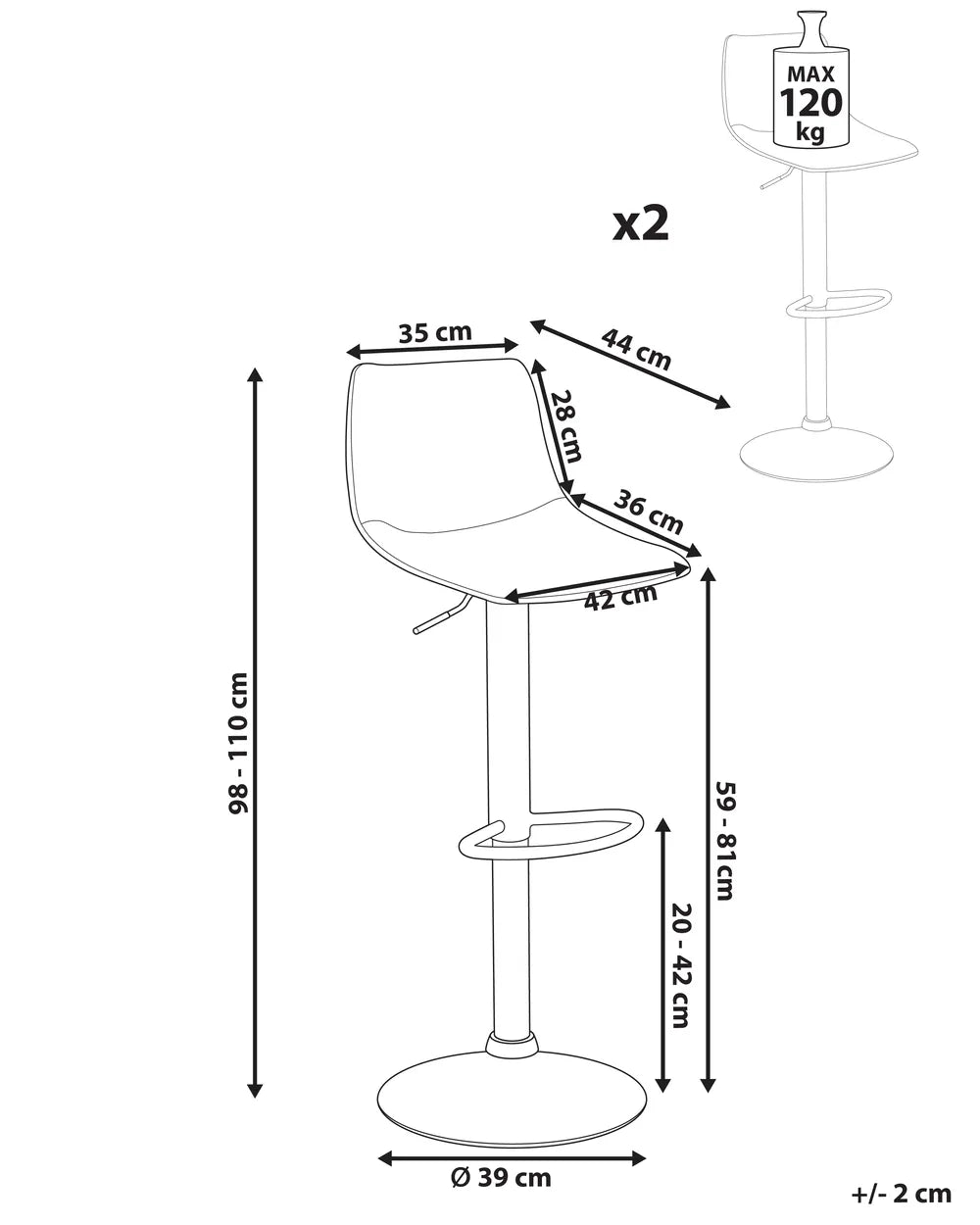 Set of 2 Bar Stools Faux Leather Swivel Black Elegant Design Kivron