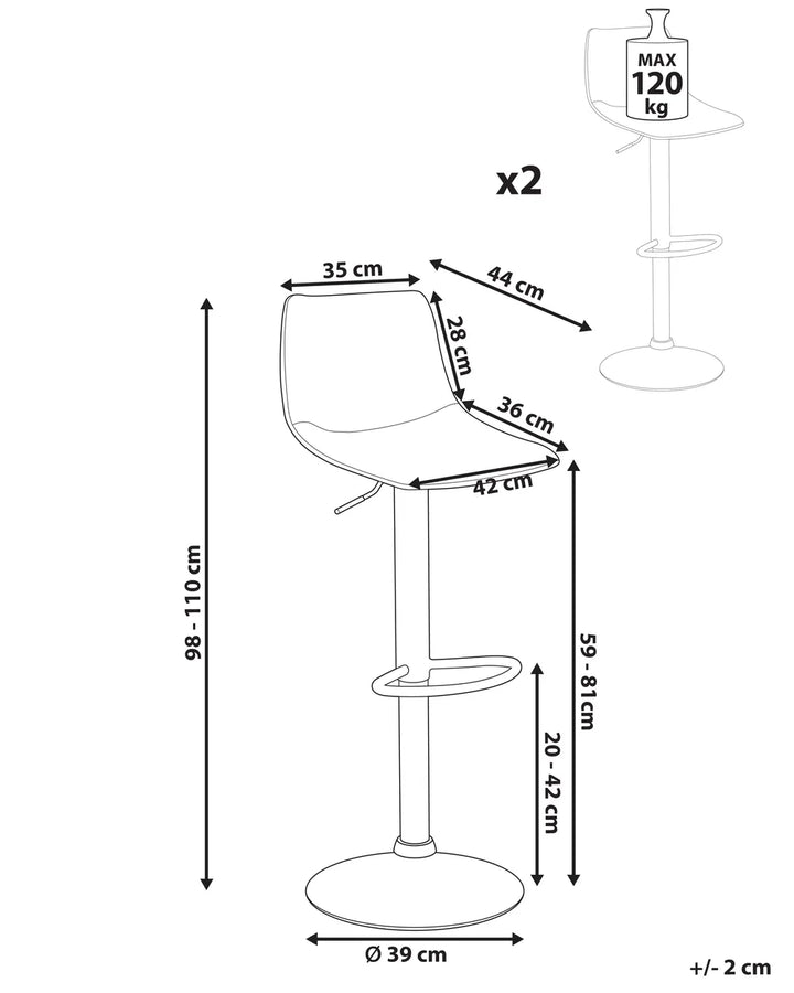 Set of 2 Bar Stools Faux Leather Swivel Black Elegant Design Kivron