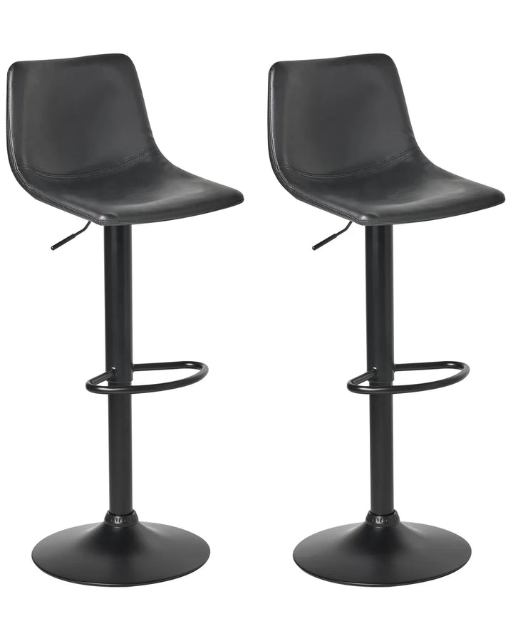 Set of 2 Bar Stools Faux Leather Swivel Black Elegant Design Kivron