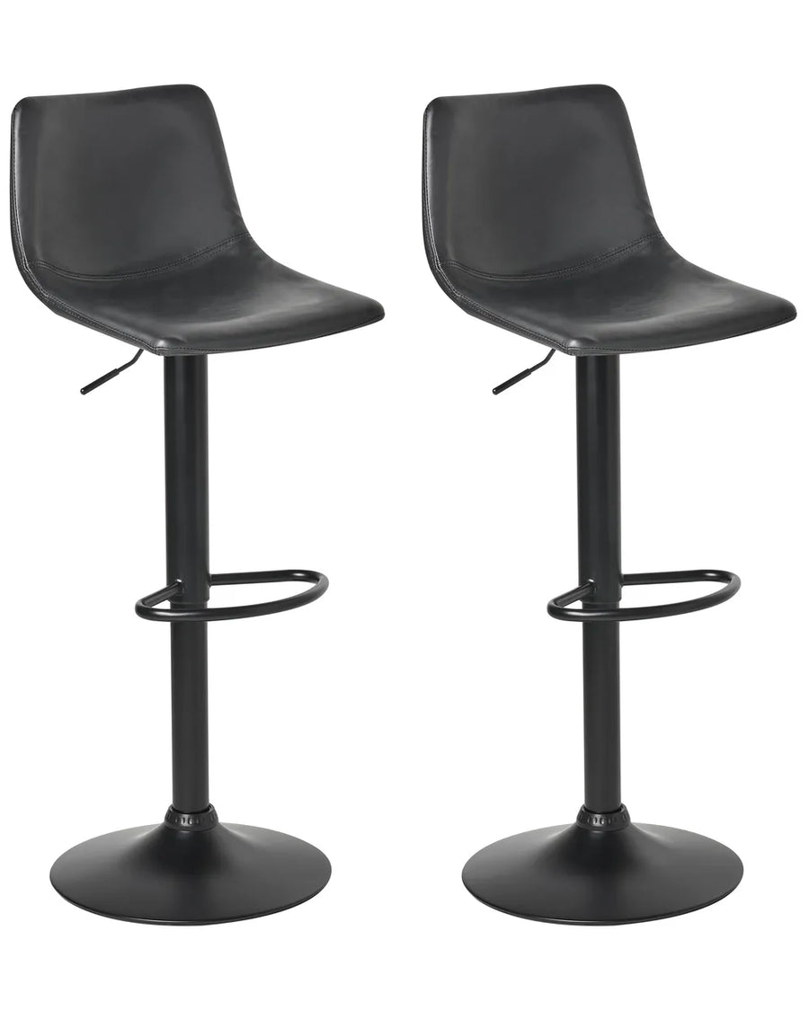 Set of 2 Bar Stools Faux Leather Swivel Black Elegant Design Kivron