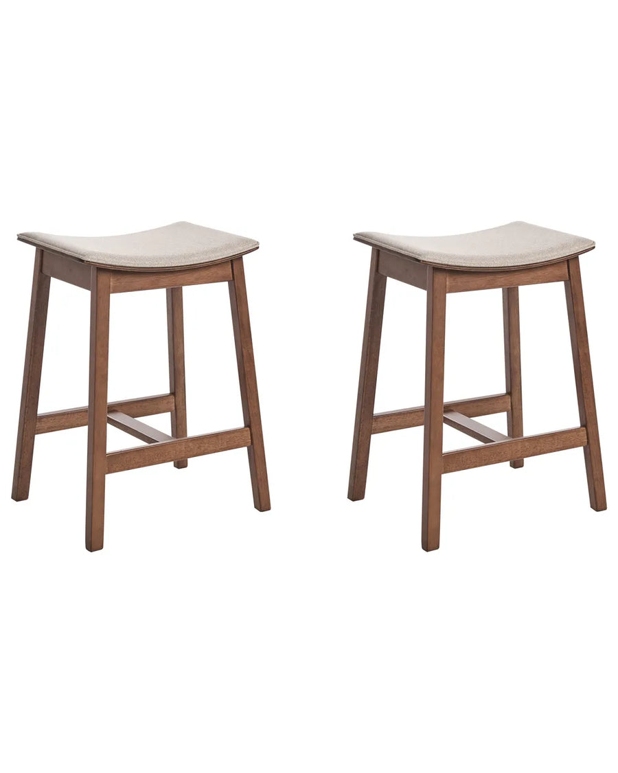 Set of 2 Bar Stools Wood Dark Brown/ Beige Minimalistic Tendra