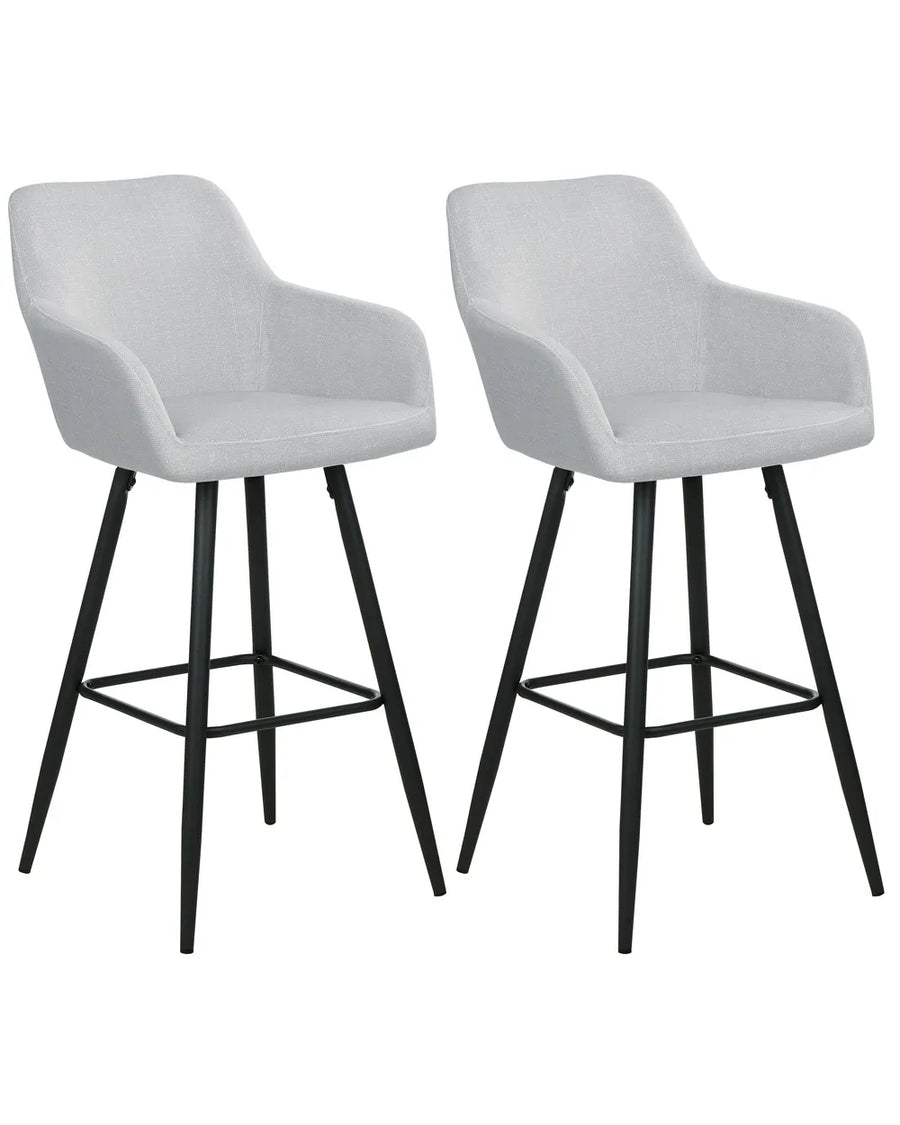 Set of 2 Bar Chairs Velvet Light Grey High-Quality Upholstery Sontro